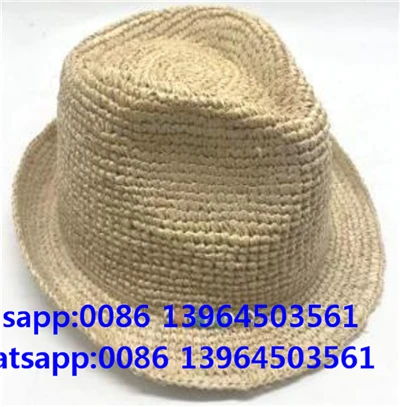 Ręcznie tkany szydełkowy kapelusz typu fedora z miękkiej słomy